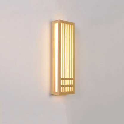 Kinkiet ścienny drewniany LED – lampa w stylu japandi z dekoracyjnym panelem
