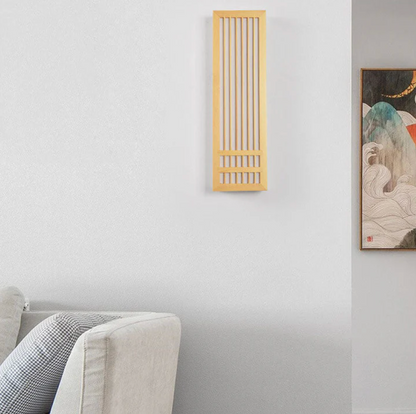 Kinkiet ścienny drewniany LED – lampa w stylu japandi z dekoracyjnym panelem