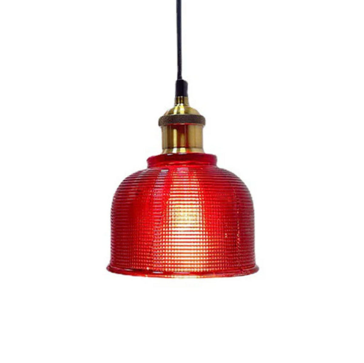 Lampa wisząca retro – szklany klosz w kolorze z mosiężnym wykończeniem