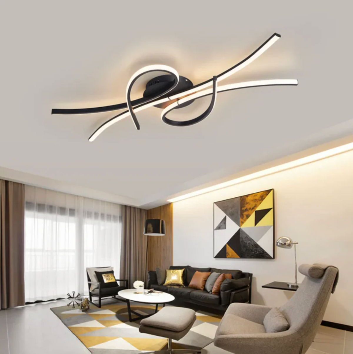 Nowoczesny plafon LED – designerska lampa sufitowa z geometryczną linią światła