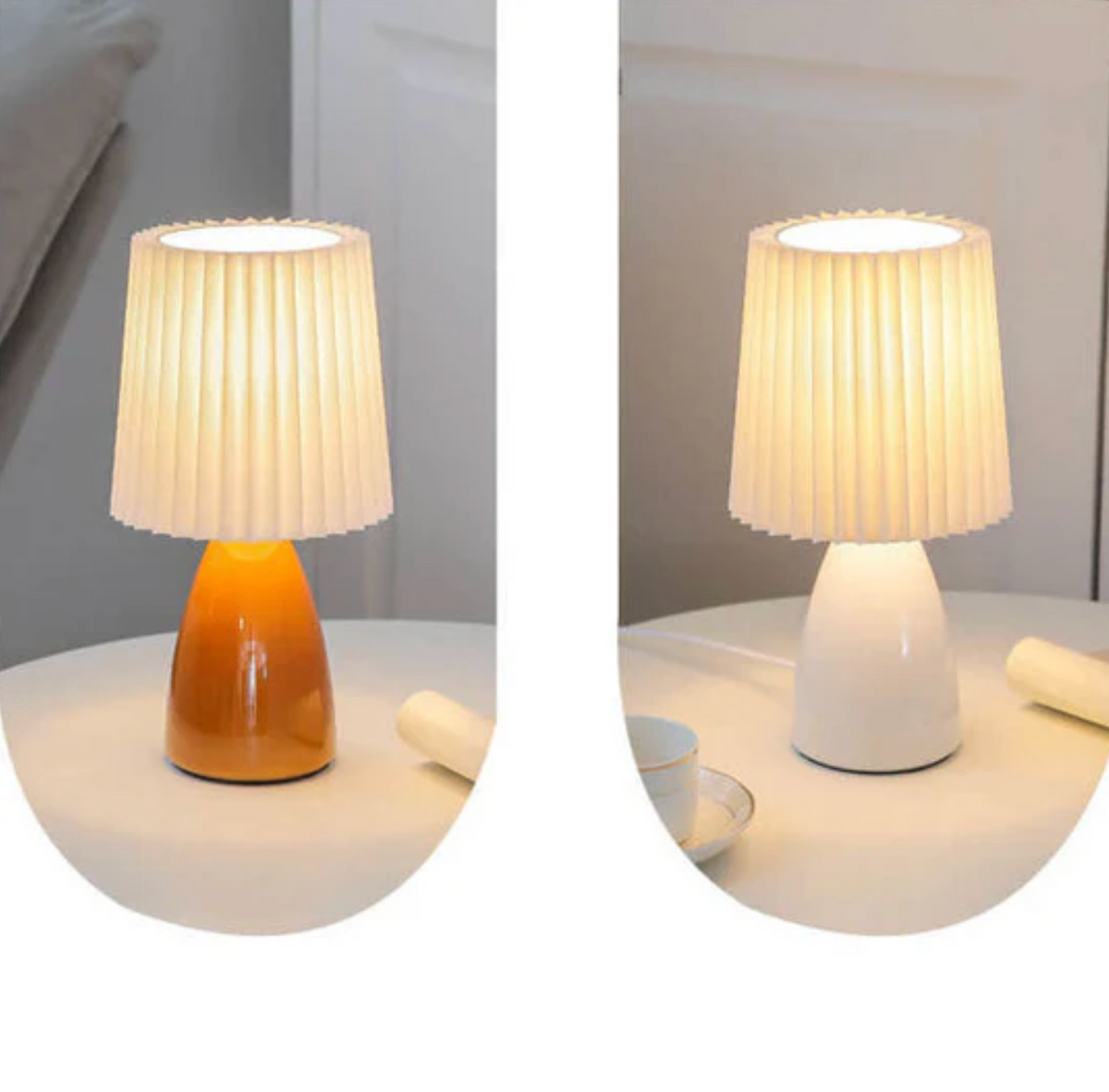Klasyczna lampa stołowa z plisowanym abażurem w stylu Bauhaus