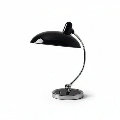 Designerska lampa biurkowa retro – metalowa z chromowaną podstawą