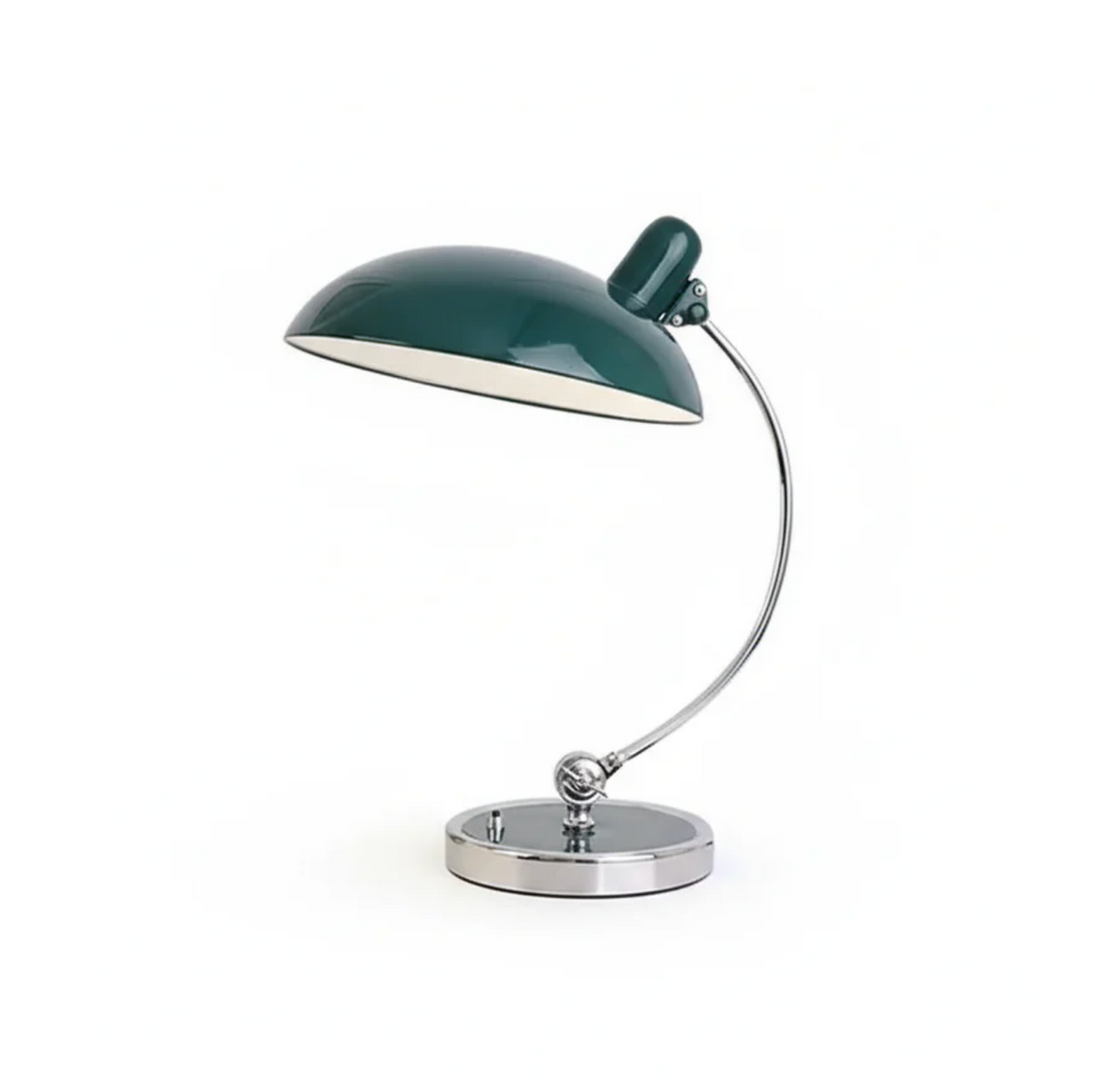 Designerska lampa biurkowa retro – metalowa z chromowaną podstawą