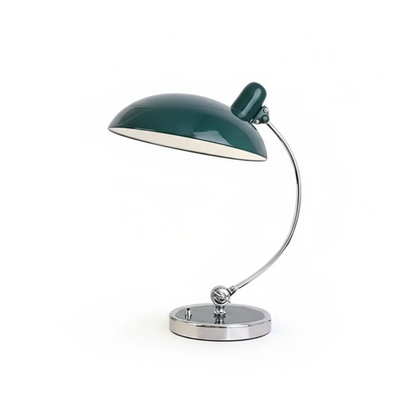 Designerska lampa biurkowa retro – metalowa z chromowaną podstawą