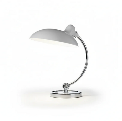 Designerska lampa biurkowa retro – metalowa z chromowaną podstawą