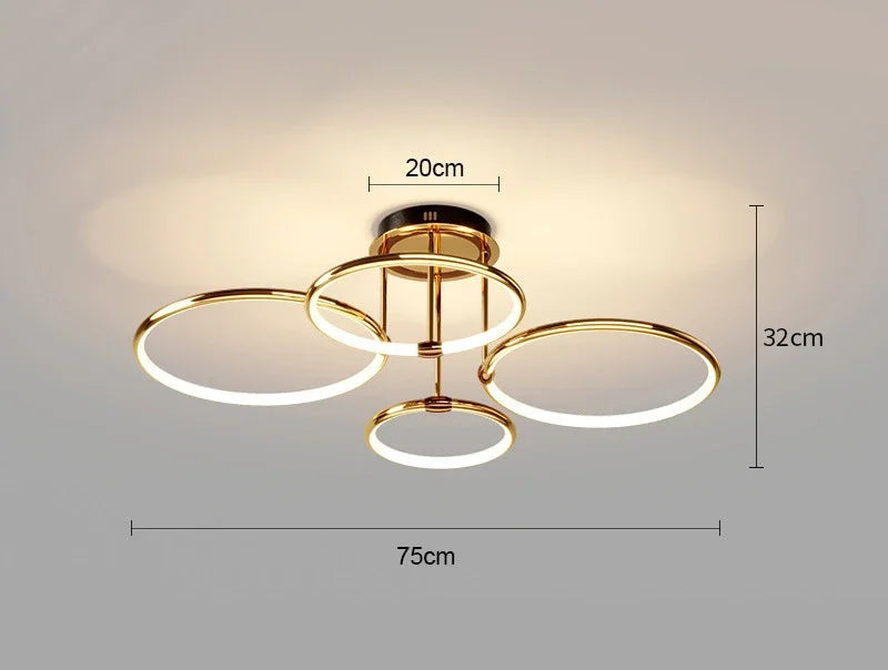 Nowoczesny żyrandol LED z pierścieniami – lampa sufitowa z geometryczną formą