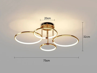Nowoczesny żyrandol LED z pierścieniami – lampa sufitowa z geometryczną formą
