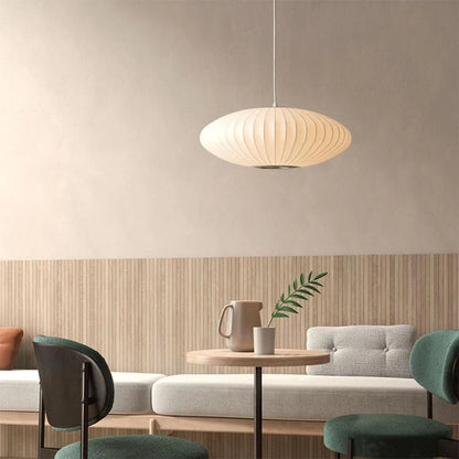 Lampa wisząca w stylu japandi – papierowy klosz orientalny do salonu i sypialni