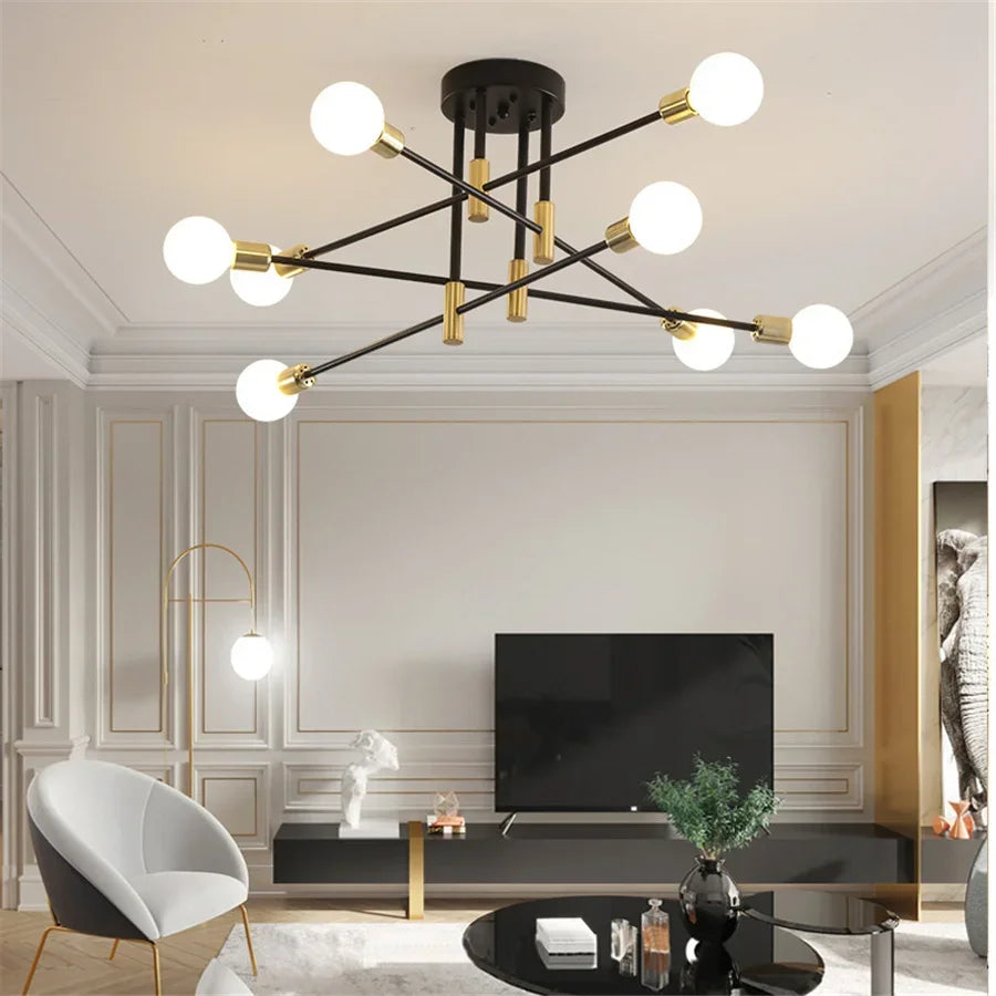 Industrialna lampa sufitowa żyrandol z okrągłymi lampami