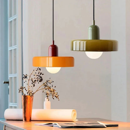 Nowoczesna lampa wisząca z kolorowym szklanym kloszem Bauhaus