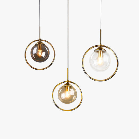 Szklana lampa wisząca Zoey z metalowym pierścieniem 1