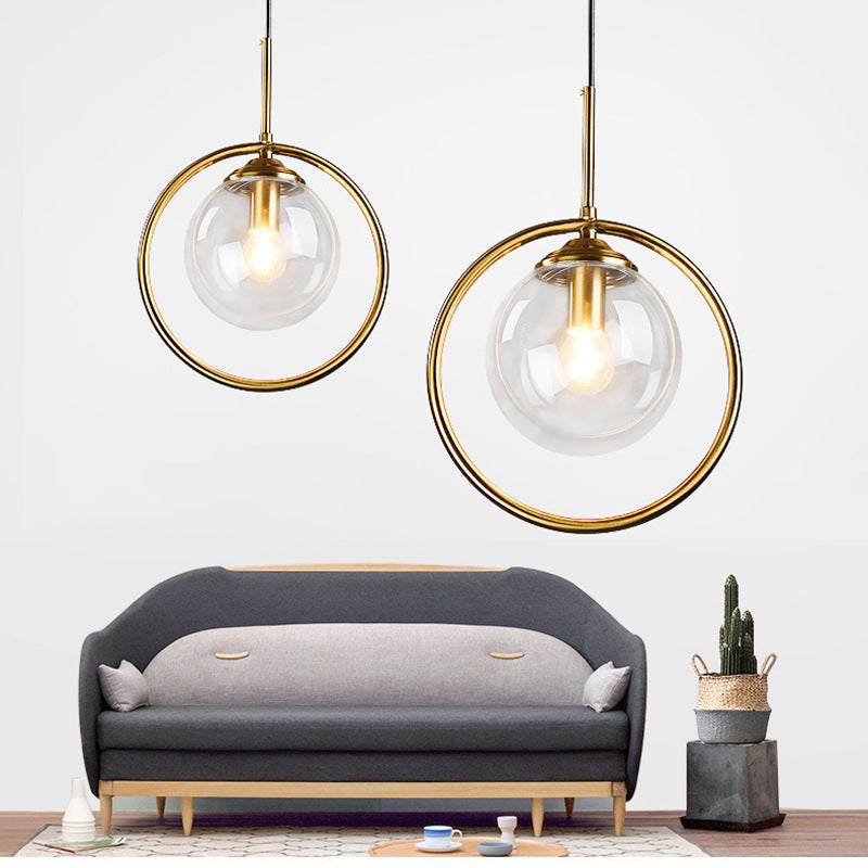 Szklana lampa wisząca Zoey z metalowym pierścieniem 4