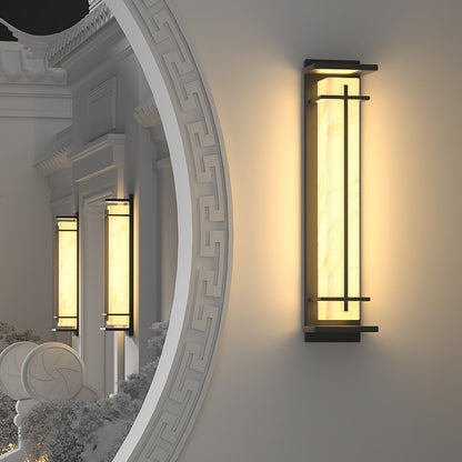 Zewnętrzna lampa ścienna Ray Square imitacja alabastru wodoodporna 27