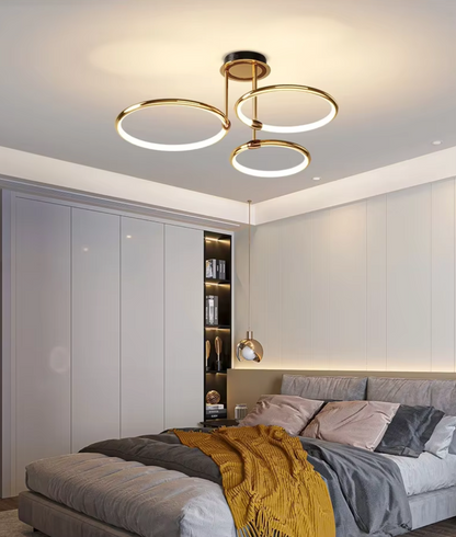 Nowoczesny żyrandol LED z pierścieniami – lampa sufitowa z geometryczną formą