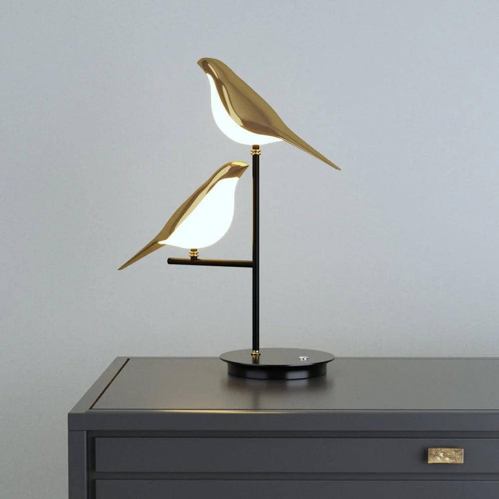 Lampka nocna LED z ptakami – designerska lampa stołowa do sypialni i salonu