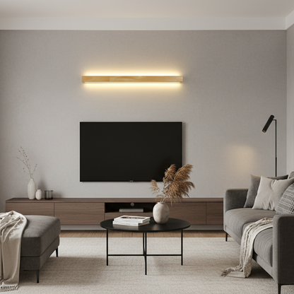 Liniowa lampa ścienna nad lustro z drewnianą obudową