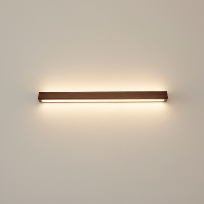 Liniowa lampa ścienna nad lustro z drewnianą obudową