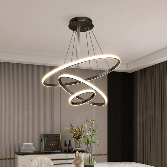Designerska lampa wisząca LED żyrandol – nowoczesna forma pierścieni 3D