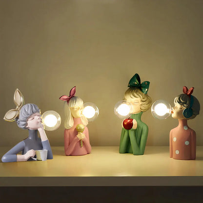 Dekoracyjna lampka LED „dziewczynka z balonem” – designerska figura do salonu i biura
