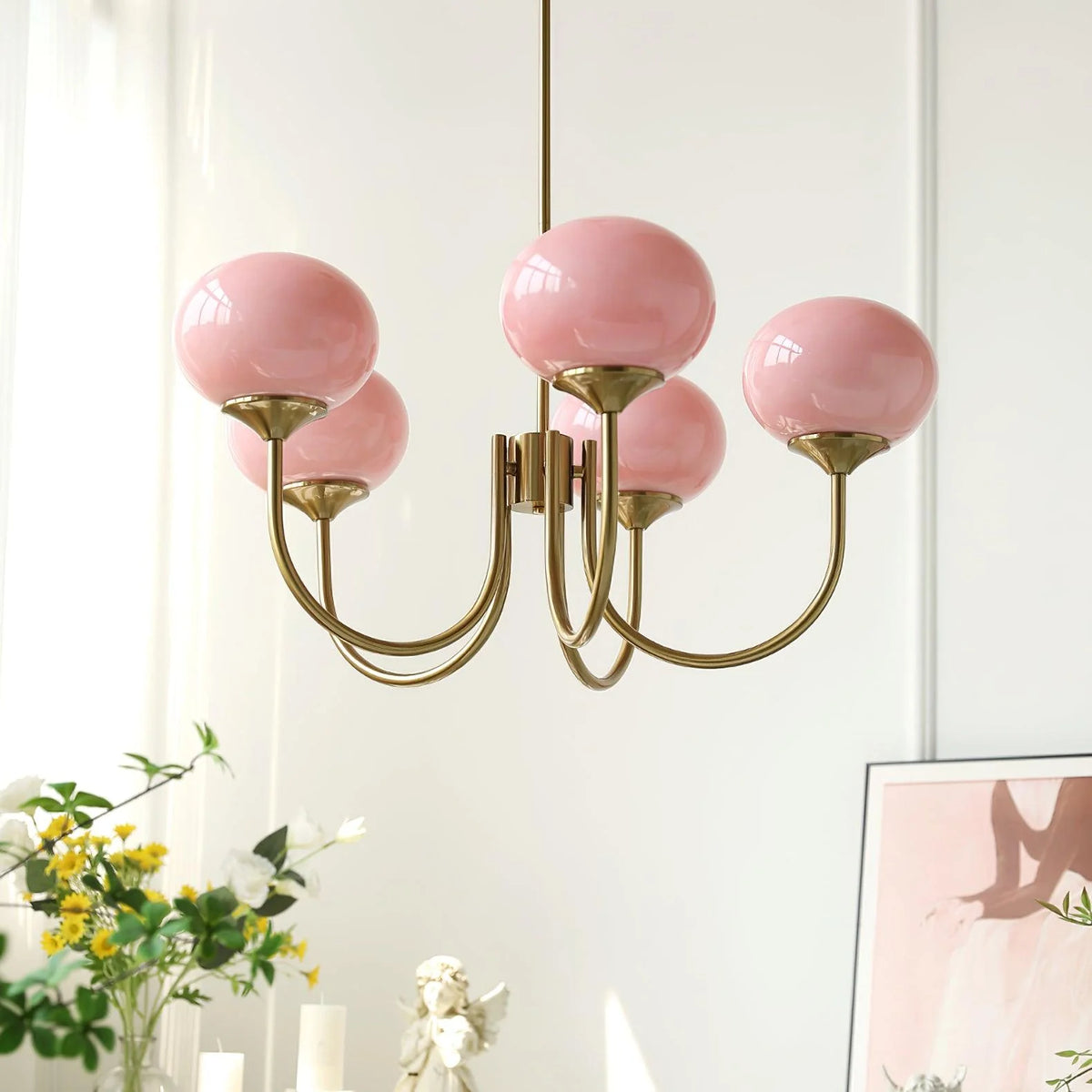 Lampa wisząca żyrandol w stylu retro glamour z kulistymi kloszami