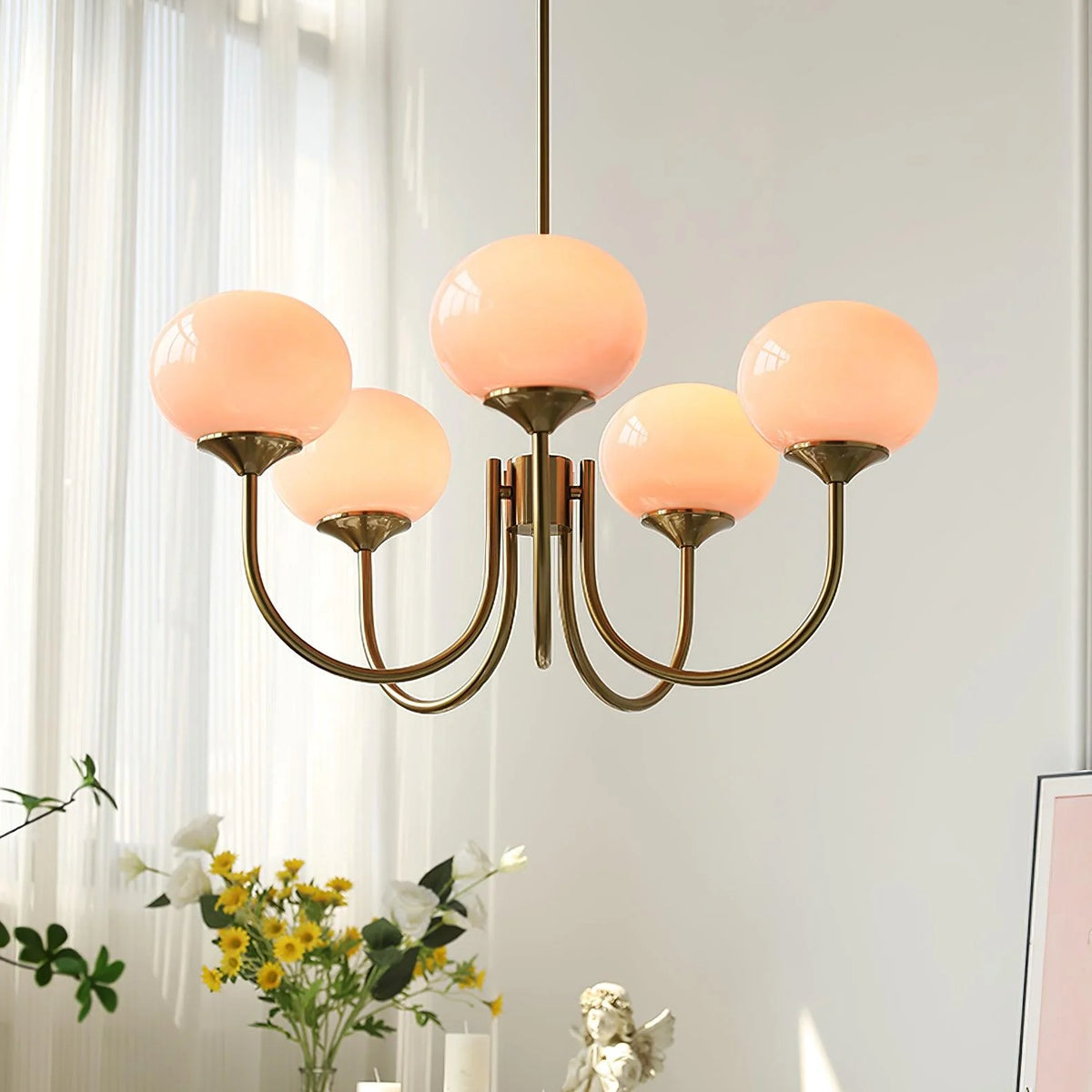 Lampa wisząca żyrandol w stylu retro glamour z kulistymi kloszami