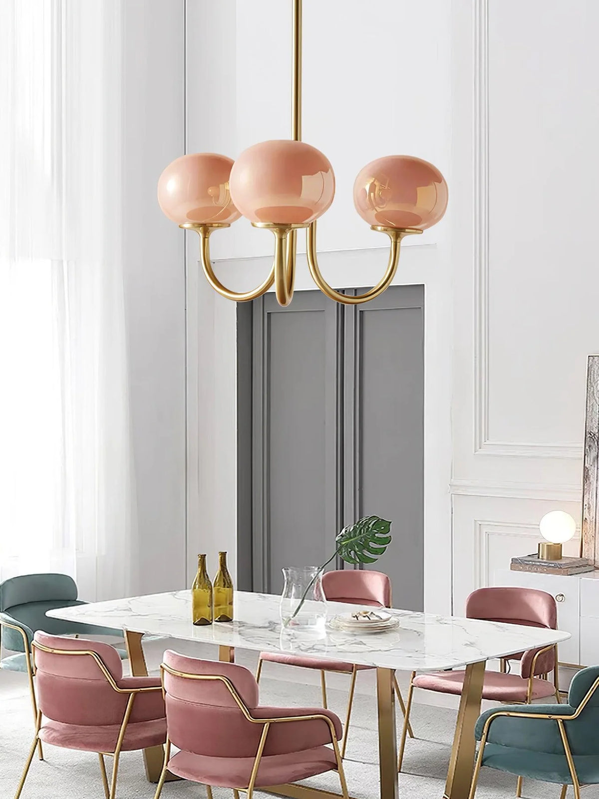 Lampa wisząca żyrandol w stylu retro glamour z kulistymi kloszami