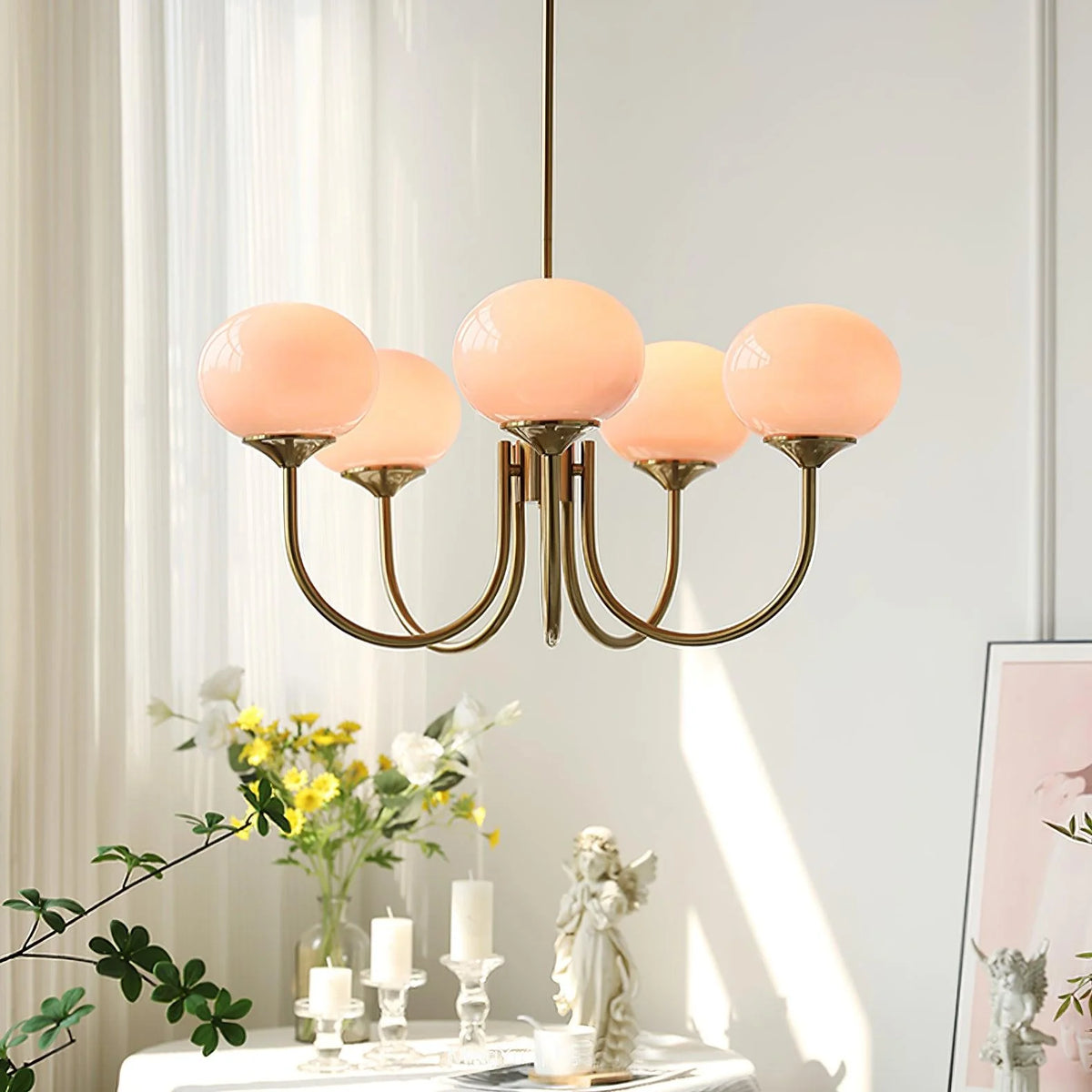 Lampa wisząca żyrandol w stylu retro glamour z kulistymi kloszami