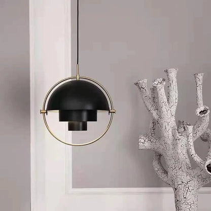 Designerska Lampa Wisząca z Metalowym Kloszem i Ozdobnym Pierścieniem