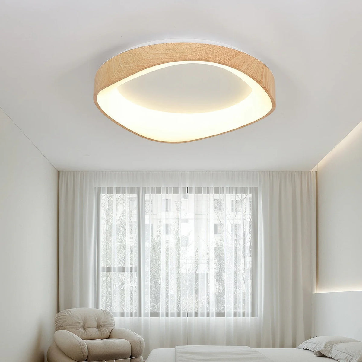 Skandynawska lampa sufitowa LED – Nowoczesna lampa natynkowa z efektem drewna